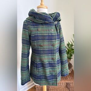 Y2K 2000's BDG Urban Outfitters Plaid Wool Blend Double Breasted Hooded Coat M